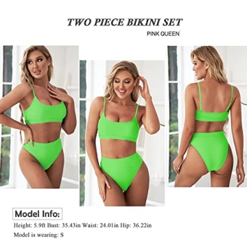 Pink Queen Women’s Green High Cut Bikini Set for Summer Fun