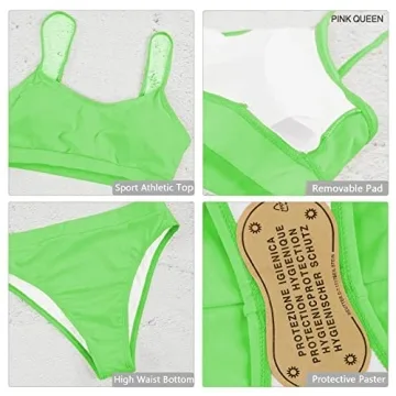 Pink Queen Women’s Green High Cut Bikini Set for Summer Fun