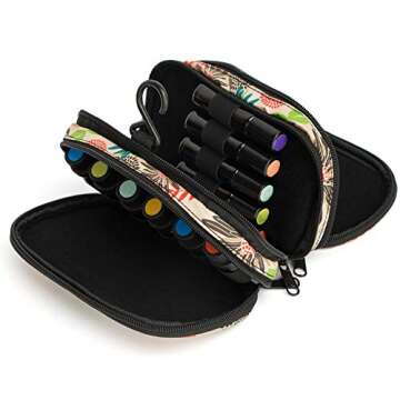 Essential Oil Storage with Clear Accessories Pocket - Essential Oil Carrying Case Holds 12 Bottle 5ml-15ml Vials and 5 Roller Bottles - Three-Layers Essential Oil Organizer Bag with Hook (Green) …