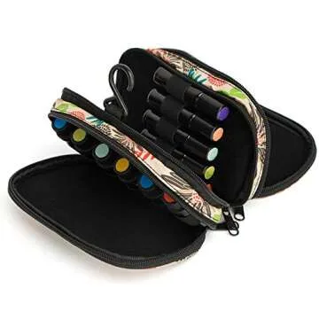 Essential Oil Storage with Clear Accessories Pocket - Essential Oil Carrying Case Holds 12 Bottle 5ml-15ml Vials and 5 Roller Bottles - Three-Layers Essential Oil Organizer Bag with Hook (Green) …