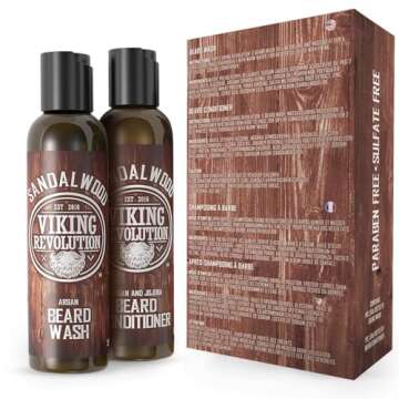 Viking Revolution Beard Wash & Beard Conditioner Set w/Argan & Jojoba Oils - Softens & Strengthens - Natural Beard Shampoo w/Beard Oil Sandalwood (5oz)
