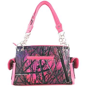 Zelris Camouflage Shine Glow Cross Wings Women Conceal Carry Handbag (Hot Pink)