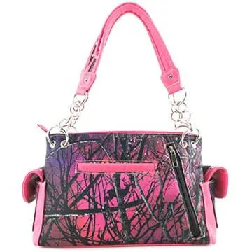 Zelris Camouflage Shine Glow Cross Wings Women Conceal Carry Handbag (Hot Pink)