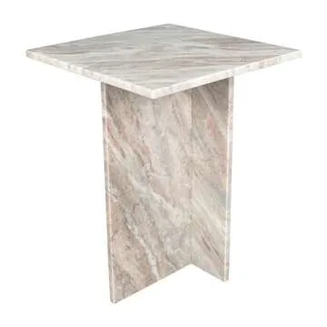 JONATHAN Y MTB1104A Cecil 18.5" Contemporary Natural Marble Handmade T-Shaped End Table for Living Room, Bedroom, Bathroom, Gray/Beige
