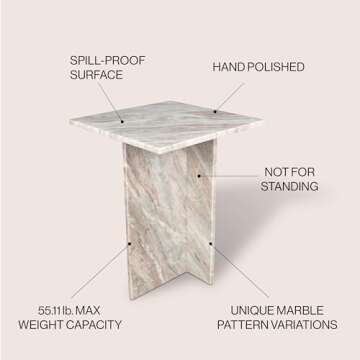 JONATHAN Y MTB1104A Cecil 18.5" Contemporary Natural Marble Handmade T-Shaped End Table for Living Room, Bedroom, Bathroom, Gray/Beige