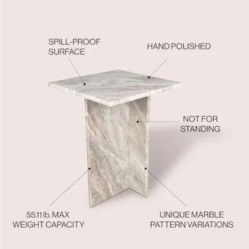 JONATHAN Y MTB1104A Cecil 18.5" Contemporary Natural Marble Handmade T-Shaped End Table for Living Room, Bedroom, Bathroom, Gray/Beige