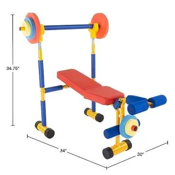 Hey! Play! Kids Weight Bench Set - Toddler Gym for Beginner Exercises and Weightlifting with Leg Press and Barbell - Toys for Ages 3 and Up Medium