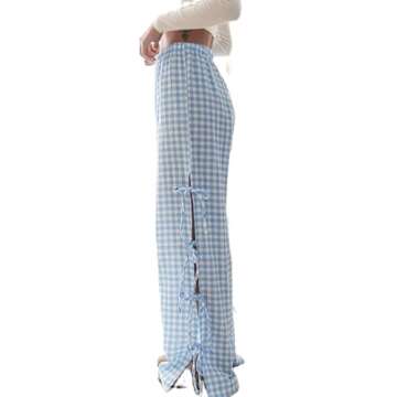 DSORVICD Women Y2k Striped Lounge Pants Casual Drawstring Elastic Waist Wide Leg Pajamas Pants Loose Fit Going Out Trousers