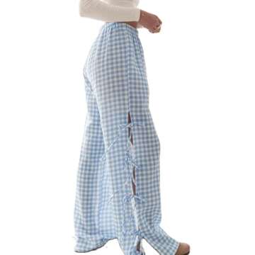 DSORVICD Women Y2k Striped Lounge Pants Casual Drawstring Elastic Waist Wide Leg Pajamas Pants Loose Fit Going Out Trousers