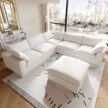 WJShome 160.6" Cloud Modular Sectional Sofa with Storage Ottomans, V Shaped Minimalist Sofa Couch, Convertible Couch Deep Seat for Living Room Sofa Sets,Sofa Covers Washable&Replaceable,White