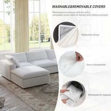 WJShome 160.6" Cloud Modular Sectional Sofa with Storage Ottomans, V Shaped Minimalist Sofa Couch, Convertible Couch Deep Seat for Living Room Sofa Sets,Sofa Covers Washable&Replaceable,White