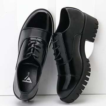JABASIC Women Platform Oxford Shoes Mid Heel Lace-up Oxfords (6,Black)