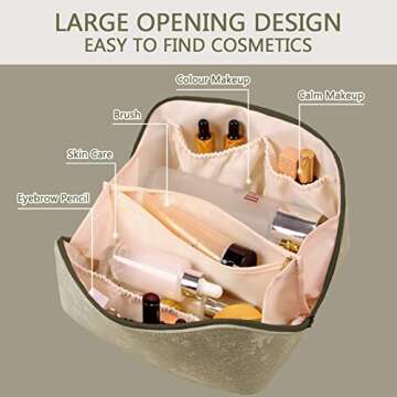 BAKLUCK Makeup Travel Bag Large Capacity Travel Cosmetic Bag PU Leather Makeup Bag With Compartments Portable Waterproof Cosmetic Travel Bag for Women with Handle and Divider Green