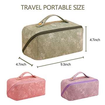 BAKLUCK Makeup Travel Bag Large Capacity Travel Cosmetic Bag PU Leather Makeup Bag With Compartments Portable Waterproof Cosmetic Travel Bag for Women with Handle and Divider Green