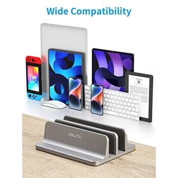 JARLINK Vertical Laptop Stand Holder, Aluminum Double Desktop Stand Holder with Adjustable Dock (Up ...