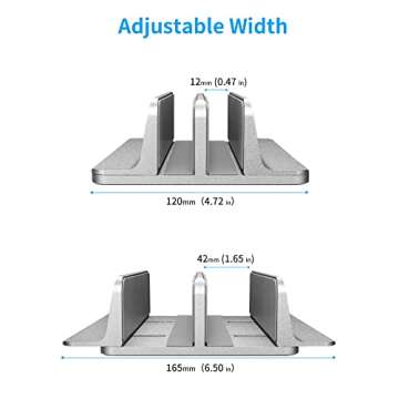 JARLINK Vertical Laptop Stand Holder, Aluminum Double Desktop Stand Holder with Adjustable Dock (Up to 17.3 inch), Fits All MacBook, Surface, Chromebook, and Gaming Laptops, Grey