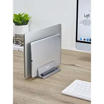 JARLINK Vertical Laptop Stand Holder, Aluminum Double Desktop Stand Holder with Adjustable Dock (Up to 17.3 inch), Fits All MacBook, Surface, Chromebook, and Gaming Laptops, Grey