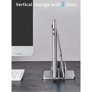 JARLINK Vertical Laptop Stand Holder, Aluminum Double Desktop Stand Holder with Adjustable Dock (Up to 17.3 inch), Fits All MacBook, Surface, Chromebook, and Gaming Laptops, Grey