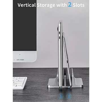 JARLINK Vertical Laptop Stand Holder, Aluminum Double Desktop Stand Holder with Adjustable Dock (Up to 17.3 inch), Fits All MacBook, Surface, Chromebook, and Gaming Laptops, Grey