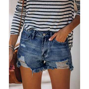onlypuff Womens Jean Shorts Navy Blue Denim Shorts Distressed NavyJean Shorts Women Ripped Summer Sh...