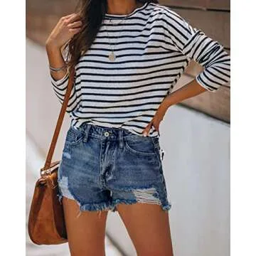 onlypuff Womens Jean Shorts Navy Blue Denim Shorts Distressed NavyJean Shorts Women Ripped Summer Shorts Cut Off Jean Shorts Mid Rise XXL