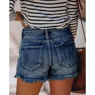 onlypuff Womens Jean Shorts Navy Blue Denim Shorts Distressed NavyJean Shorts Women Ripped Summer Shorts Cut Off Jean Shorts Mid Rise XXL