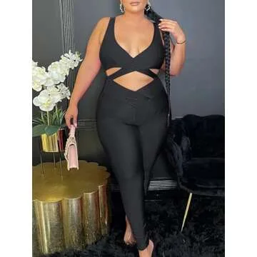 acelyn Women's Sexy Sleeveless One Piece Jumpsuit-Summer Cut Out Bodycon Rompers Clubwear Y2k Streetwear Black S