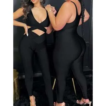 acelyn Women's Sexy Sleeveless One Piece Jumpsuit-Summer Cut Out Bodycon Rompers Clubwear Y2k Streetwear Black S