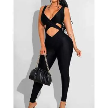 acelyn Women's Sexy Sleeveless One Piece Jumpsuit-Summer Cut Out Bodycon Rompers Clubwear Y2k Streetwear Black S