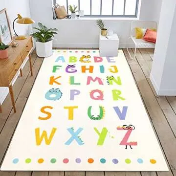 Topotdor Alphabet Kids Rug,Colorful Educational ABC Nursery Rug Ultra Soft Washable Rainbow Rugs for Bedroom Playroom Classroom,40"x70"