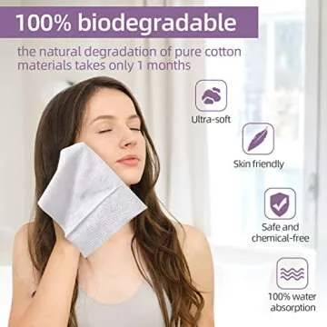 RUIJIU Disposable Face Towel, Large Size 10"X 12", 100% Cotton Biodegradable Unscented Soft and Thick Disposable Clean Face Towels for Washing and Drying, 2 PACK, 130 Count
