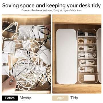 PAVSTINE Adjustable Cable Organizer with 7 Ties for Desk