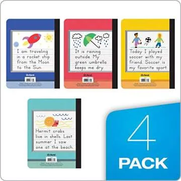 Oxford Primary Composition Notebooks, Kids Handwriting & Drawing Story Journal, Pre-K, Grades K-2, 100 Sheets/200 Pages, 9 3/4 x 7 1/2, (63784) (Pack of 4)