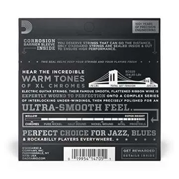 D'Addario XL Chromes Electric Guitar Strings 12-52 Light (ECG25)