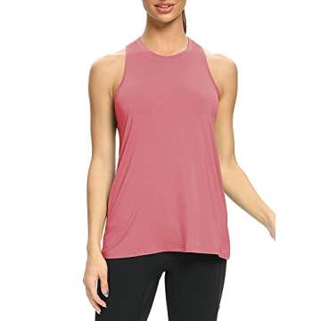 Mippo Workout Tops for Women Loose Fit Tennis Shirt Yoga Tank Exercise Clothes Active Wear Long Tank for Women Rose M