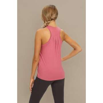 Mippo Workout Tops for Women Loose Fit Tennis Shirt Yoga Tank Exercise Clothes Active Wear Long Tank for Women Rose M