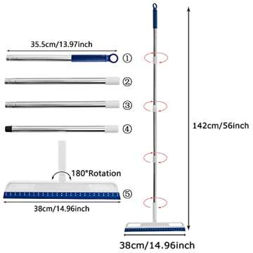 Mulitfunctional Magic Broom and Squeegee, Smart Silicone Broom for Indoor Cleaning, 4 in 1 Brooms Works on Smooth Floors, Windows, Rugs, Sweeps up Glass, Liquids, Fine Dust, Removes Pet Hair (Blue)