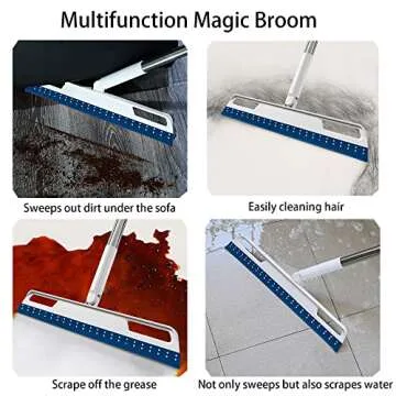 Mulitfunctional Magic Broom and Squeegee, Smart Silicone Broom for Indoor Cleaning, 4 in 1 Brooms Works on Smooth Floors, Windows, Rugs, Sweeps up Glass, Liquids, Fine Dust, Removes Pet Hair (Blue)