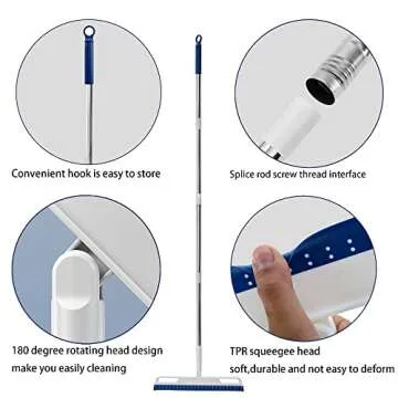 Mulitfunctional Magic Broom and Squeegee, Smart Silicone Broom for Indoor Cleaning, 4 in 1 Brooms Works on Smooth Floors, Windows, Rugs, Sweeps up Glass, Liquids, Fine Dust, Removes Pet Hair (Blue)