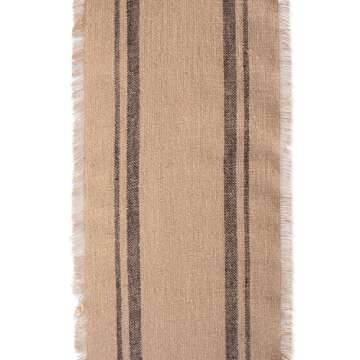 DII Jute Burlap Collection Kitchen Tabletop, Table Runner, 14x72, Double Border Gray