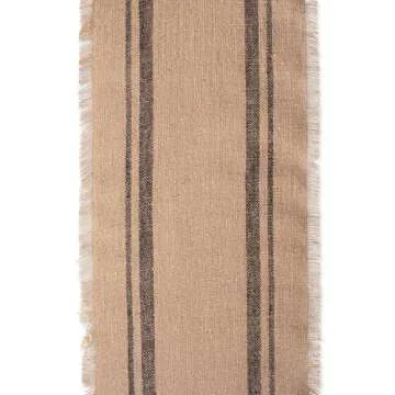 DII Jute Burlap Collection Kitchen Tabletop, Table Runner, 14x72, Double Border Gray