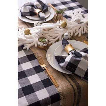 DII Jute Burlap Collection Kitchen Tabletop, Table Runner, 14x72, Double Border Gray