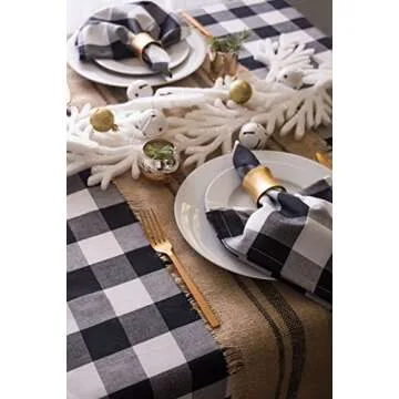DII Jute Burlap Collection Kitchen Tabletop, Table Runner, 14x72, Double Border Gray