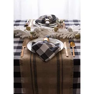 DII Jute Burlap Collection Kitchen Tabletop, Table Runner, 14x72, Double Border Gray