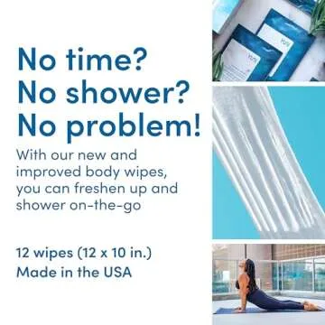YUNI Beauty Large Body Wipes, Peppermint Citrus, 12 Count, Compostable, Biodegradable, No Rinse Body Cleanser, On-the-Go Shower Alternative
