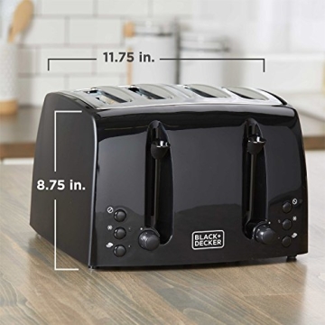 BLACK+DECKER 4-Slice Toaster, TR1410BD, Extra-Wide, 7 Shade Settings, Crumb Trays, Gloss Black