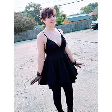 TOB Women Sexy Soft Spaghetti Strap Sleeveless Pleated Club Mini Dress Black