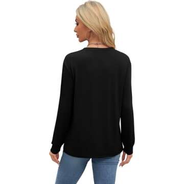 WIHOLL Long Sleeve Shirts for Women Fall Tops 2024 Fashion Crewneck Loose Casual Clothes Pullover Basic Tee Solid Color Black S