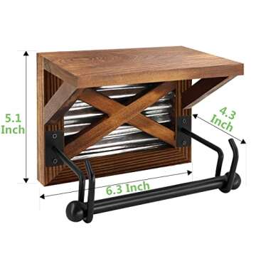 Prodigen Farmhouse Rustic Bathroom Toilet Paper Holder with Shelf, Wooden Industrial Toilet Paper Holder Wall Mount Decorative Accessories for Bathroom, Washroom-Brown