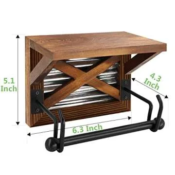 Prodigen Farmhouse Rustic Bathroom Toilet Paper Holder with Shelf, Wooden Industrial Toilet Paper Holder Wall Mount Decorative Accessories for Bathroom, Washroom-Brown